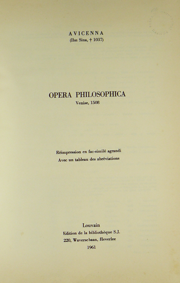 Avicenna / Opera philosophica