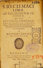 Joan, Clímac, sant / S. Io. Climaci liber ad religiosvm pastorem, qui est de officio coenobiarchae ex tribus mss. codicibvs