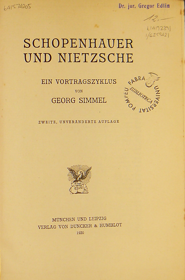 Simmel, Georg / Schopenhauer und Nietzsche