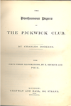 Coberta del llibre The Posthumous papers of the Pickwick Club, de Charles Dickens, edició de 1837